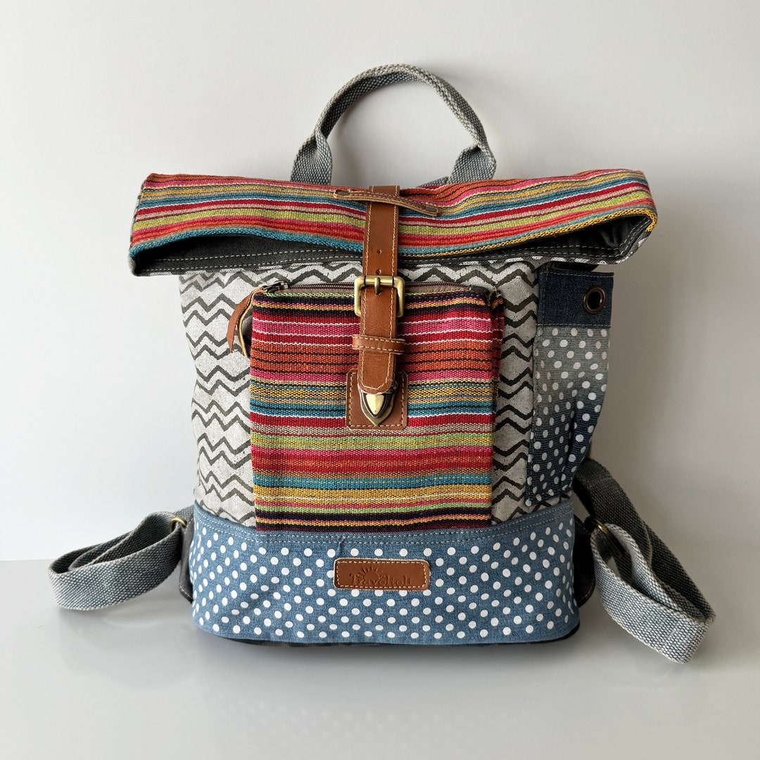 Upcycle Backpack Handmade Upcycled Canvas Travel Bag Backpack - Etsy