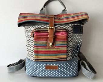 Handmade Upcycled Canvas Travel Bag Backpack
