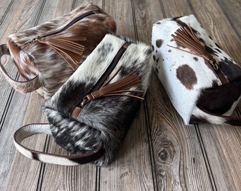 Cowhide Toiletry And Cosmetic Bag For Makeup Storage