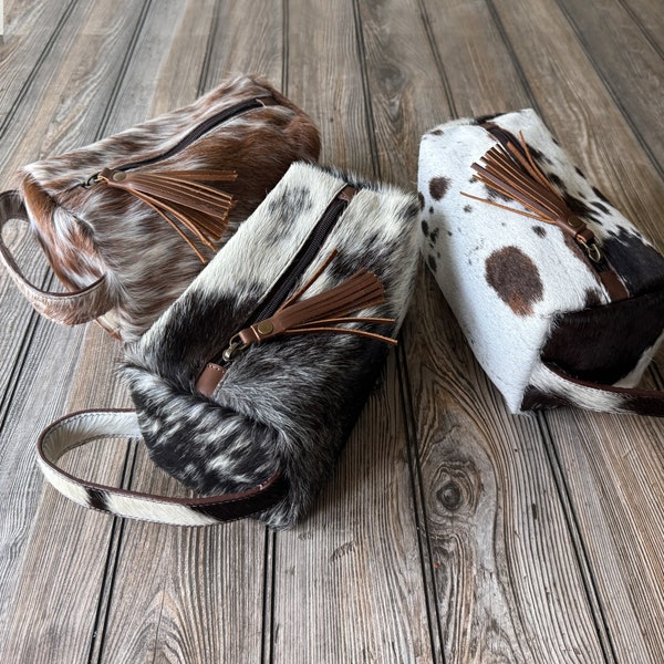 Cowhide Toiletry And Cosmetic Bag For Makeup Storage