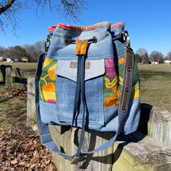 Handcrafted Bohemian Recycled Denim Crossbody Bag