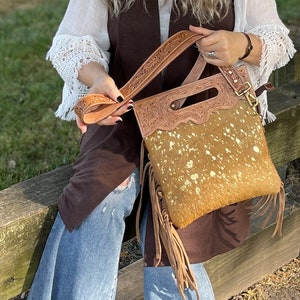 Western Leather Fringe Cowhide Crossbody Bag