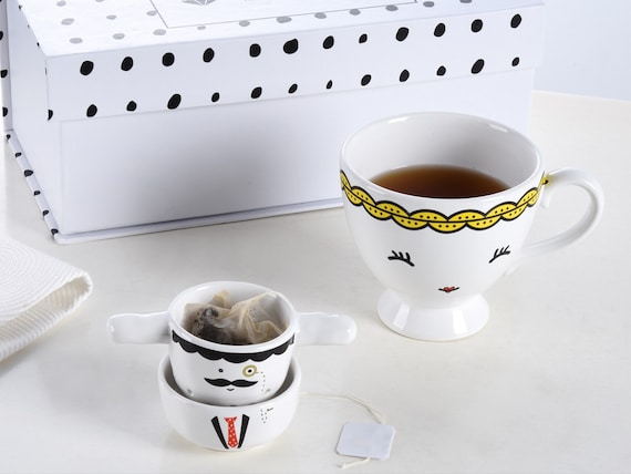 Stoneware Mug with Tea Bag Holder