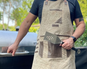 Rustikale Gewachste Canvas und Leder Schürze | Verstellbar und bequeme Passform für das tägliche Handwerk
