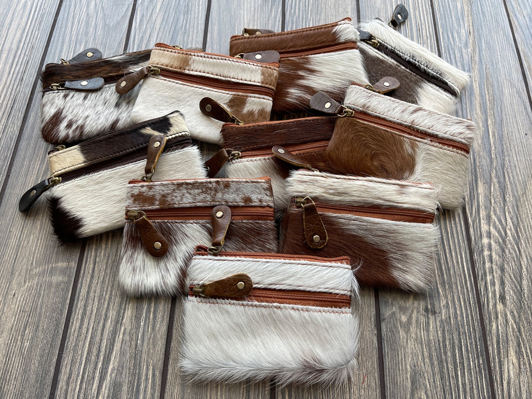 Cowhide Leather Zippered Coin and Key Pouch Etsy