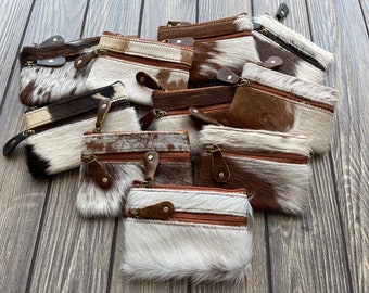 Cowhide Leather Zippered Coin and Key Pouch