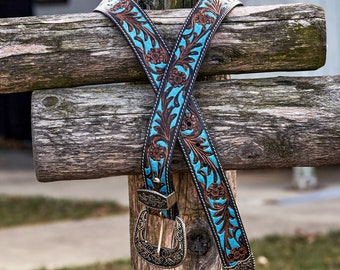 Turquoise Hand Tooled Leather Western Belt