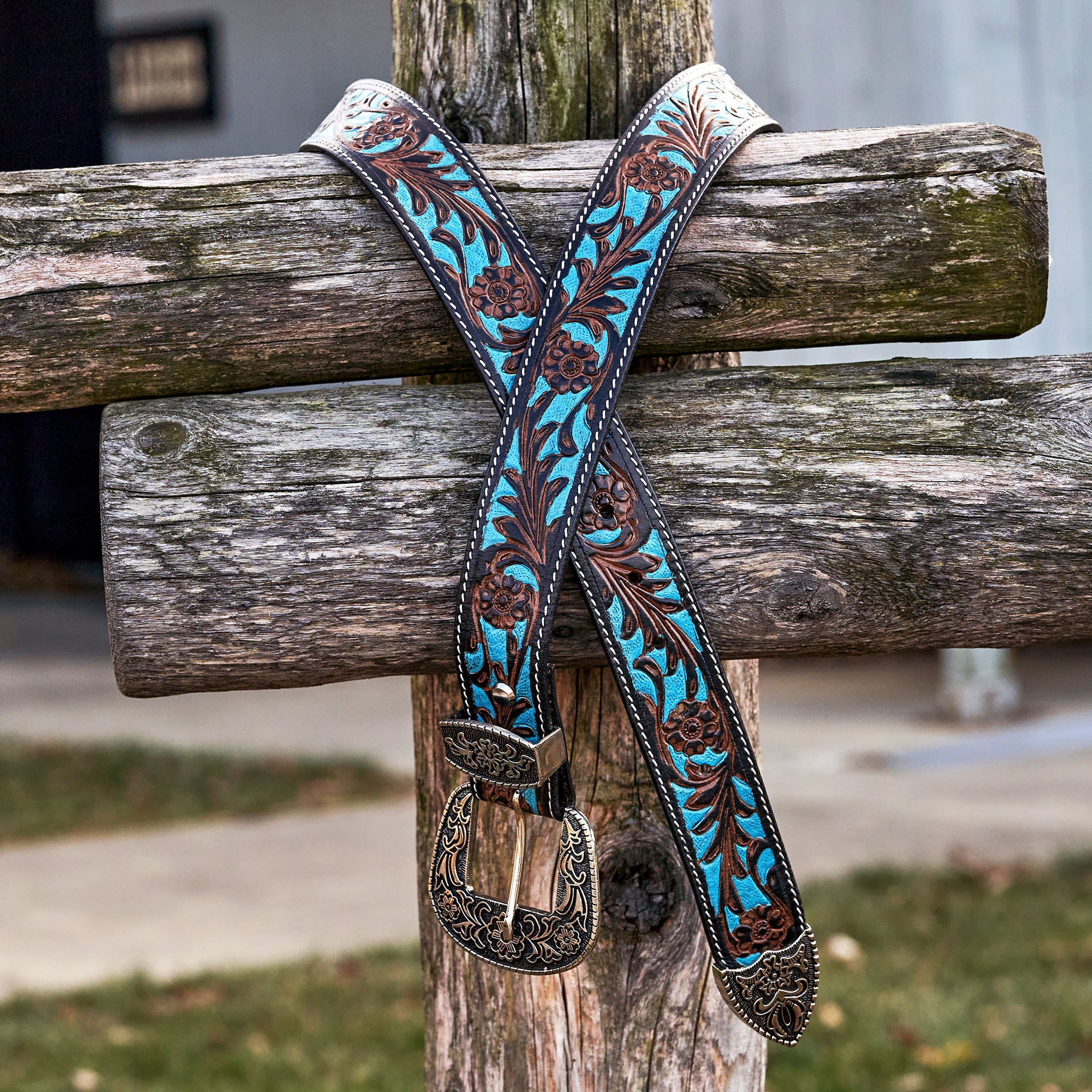 Y2K Wild Orchid LA Leather Western Belt Turquoise Boho - Made in the USA ?? Turquoise Hand Tooled Leather Western Belt - Etsy main image 4