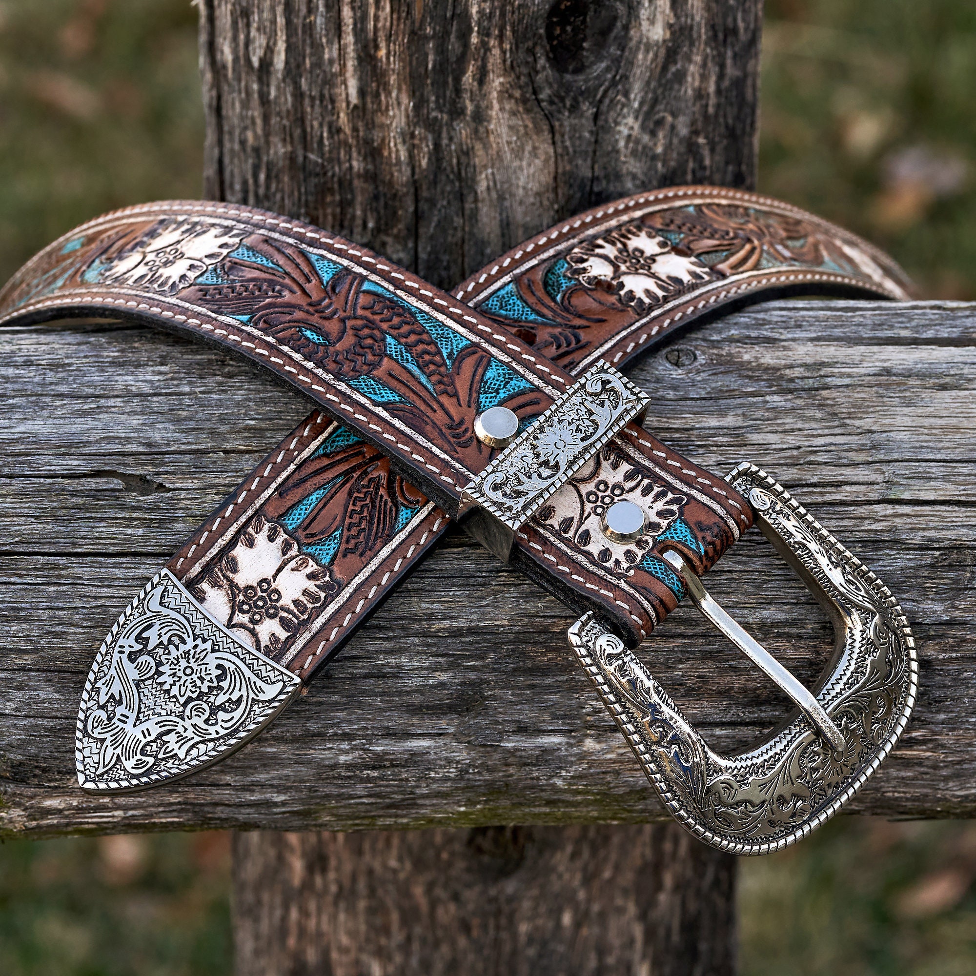 THE STORYTELLER BELT / CANVAS & LEATHER Navajo Eugene Hale Storyteller Belt Of Silver and Gold  main image 2