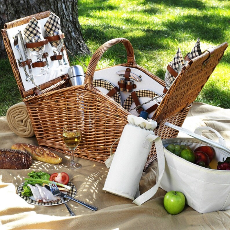 Willow Woven English Picnic Basket Set Etsy