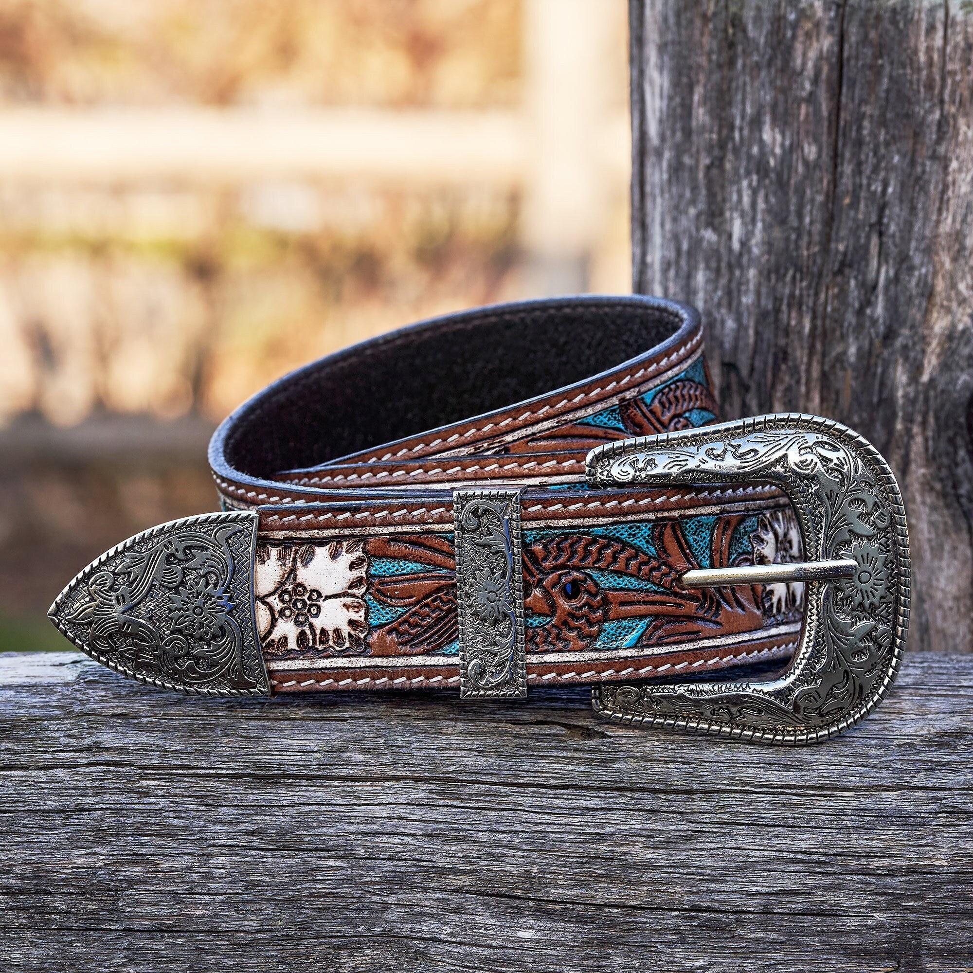 Storyteller Hand Tooled Leather Western Belt - Etsy display picture 3