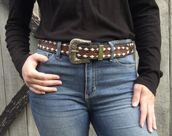 Artisan Crafted Leather Belt With Detailed Geometric