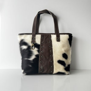 Handmade Cowhide and Leather Shoulder Tote Bag