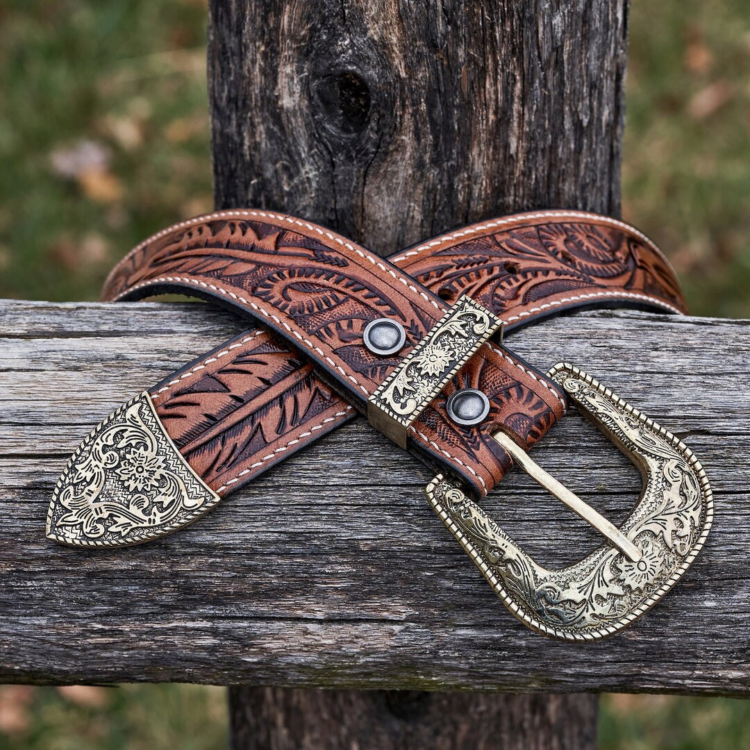 Light Brown Hand Tooled Leather Western Belt - Etsy