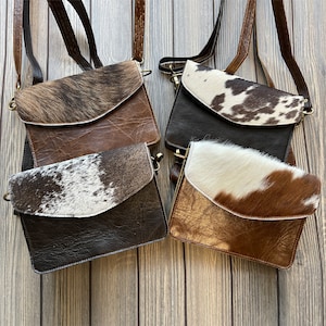 Cute Leather Cowhide Crossbody Clutch Purse