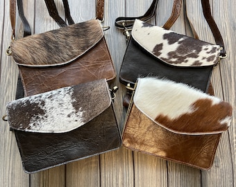 Handmade Leather Cowhide Crossbody Clutch Purse