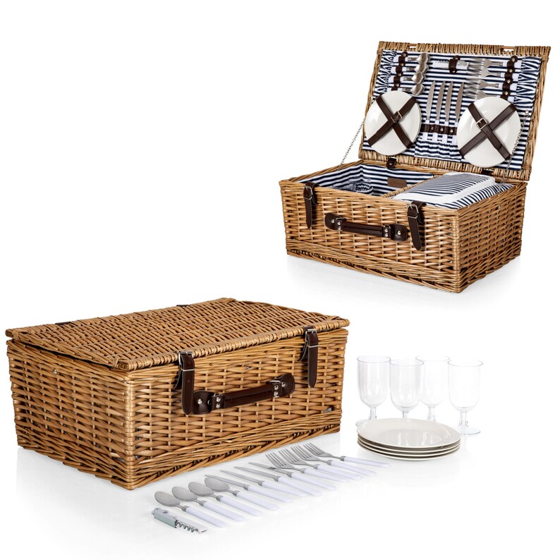 Handwoven Willow Picnic Basket Set For Four Etsy