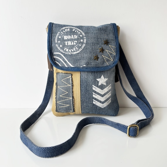 Upcycled Denim and Waxed Canvas Crossbody Bag | Eco-friendly Upcycled Denim and Waxed Canvas Crossbody Bag | Eco-friendly