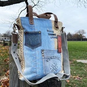Upcycled Canvas Tote Messenger Shoulder Bag image 8