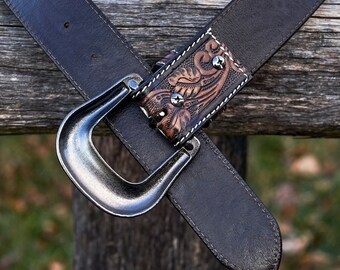 UNCLE FU 英国製HAND MADE Vintage Belt 【新品】 White Flower Hand Carved Leather Western Belt - Etsy