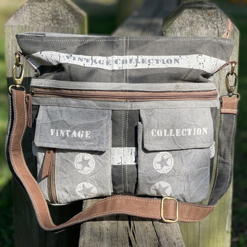 Handmade Canvas Crossbody Messenger Tote Bag Etsy