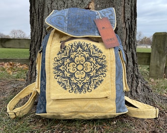 Vintage Style Canvas Mandala Backpack Bag