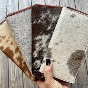 Cartera de mano de piel de vaca de doble cara para mujer