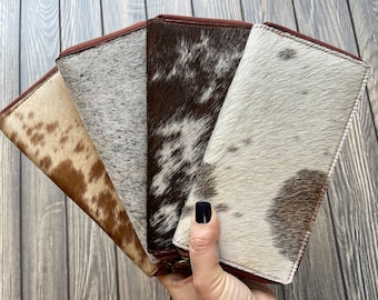 Cartera de mano de piel de vaca de doble cara para mujer