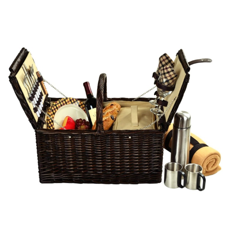 Handwoven Reed Willow English Picnic Basket Set Etsy