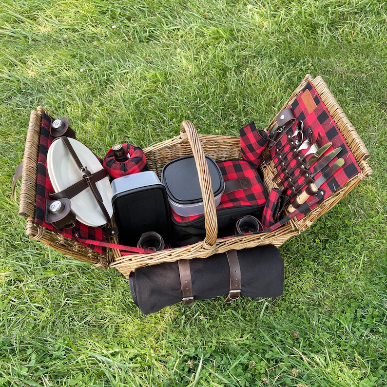 Handwoven Deluxe Willow Picnic Basket Set Etsy