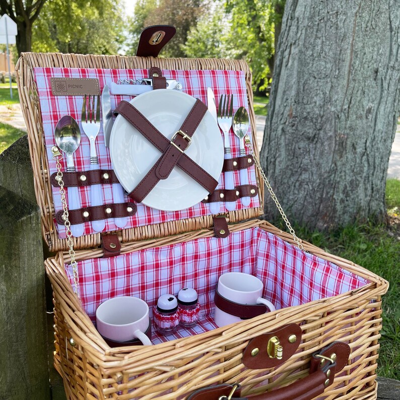 Handwoven English Style Picnic Basket Set image 9