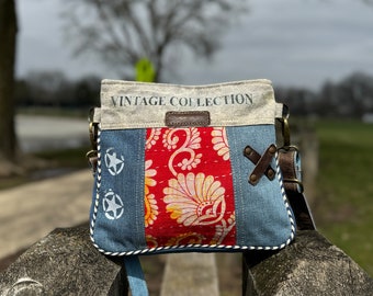 Rustic Charm Patchwork Denim Shoulder Bag