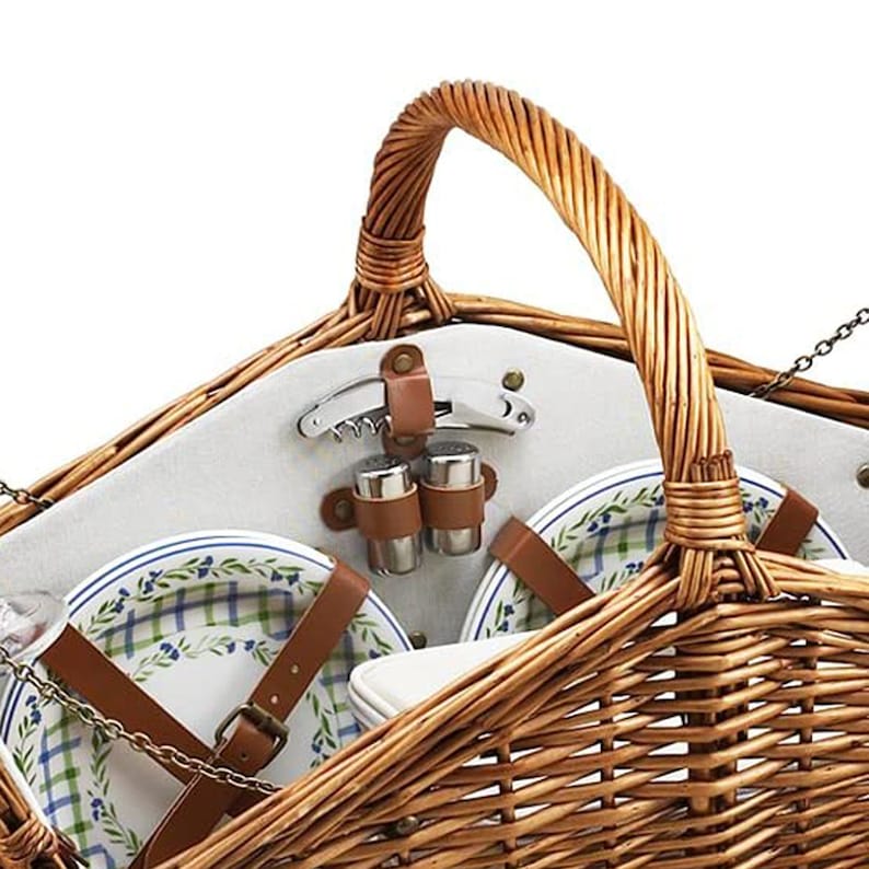 Handmade Willow Woven English Picnic Basket Set Etsy