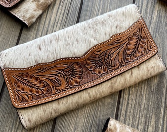 Cowhide Tooled Leather Concho Wallet - Etsy