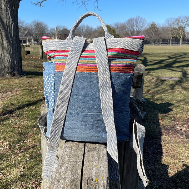 Handmade Upcycled Canvas Travel Bag Backpack image 6