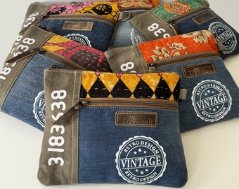 Pochette en denim recyclé chic rétro | Pochette bohème faite main