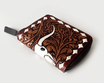 Artisan Hand-Tooled Leather Wallet with Unique Western Design