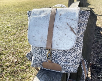 Flopover Upcycled Canvas And Cowhide Backpack