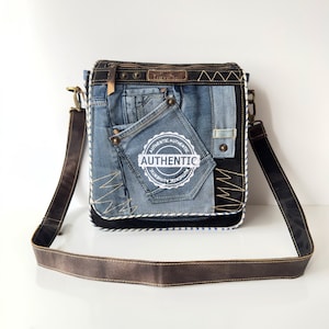 Urban Style Upcycled Denim Crossbody Bag | Eco-Friendly Unisex Messenger Bag
