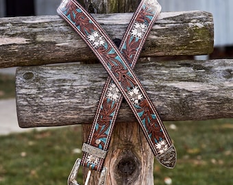 Storyteller Hand Tooled Leather Western Belt