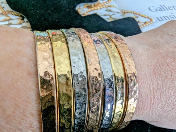 Tri Tone Statement Bracelet, Gold Stack, Boho Bra… - image 1