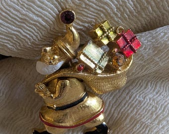 ヴィンテージ エナメル サンタ ベル ブローチ：クリスマス ピン - Etsy
