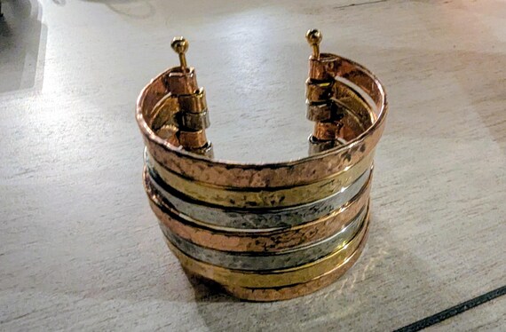 Tri Tone Statement Bracelet, Gold Stack, Boho Bra… - image 8