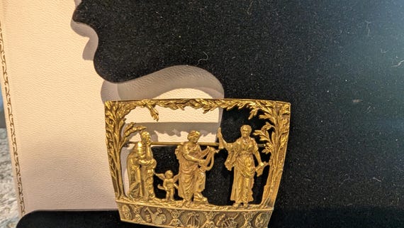 Neoclassic Style Rectangular Gold Tone Metal Broo… - image 1