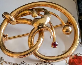 18K Gold And Ruby Brooch