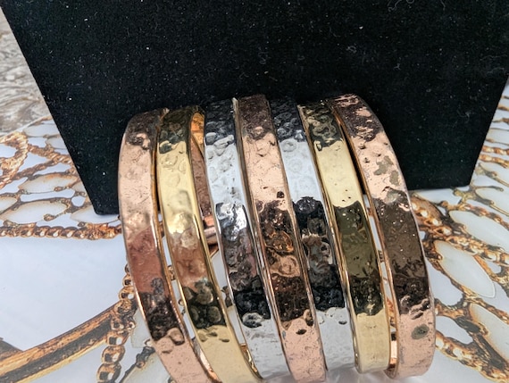 Tri Tone Statement Bracelet, Gold Stack, Boho Bra… - image 2