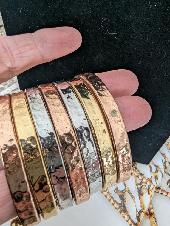 Tri Tone Statement Bracelet, Gold Stack, Boho Bra… - image 4