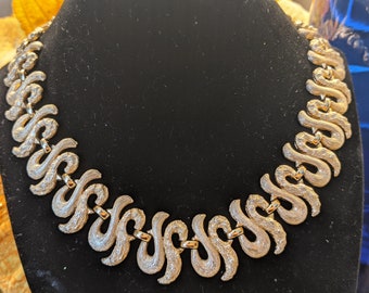 Vintage Monet Necklace and Earrings Set: Golden Swirl Filigree, 1958 Ad Piece