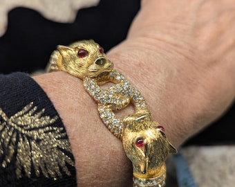 CINER（サイナー）　バングル パンサー ビンテージ MAGNIFICENT 1940s CINER Gold Gilt & Crystal Articulating Bracelet