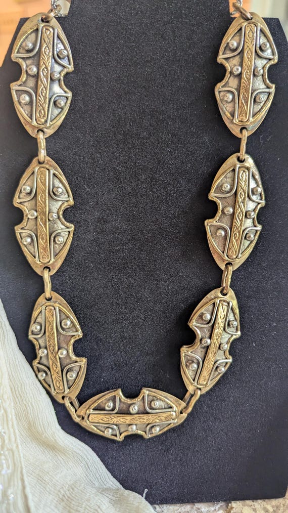 Hand forged Metal Work Necklace, Mixed Metal Brutalist